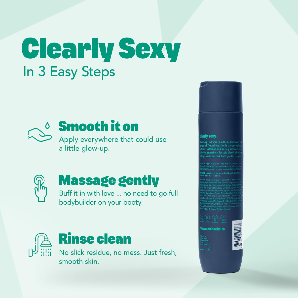 HEY SWEET CHEEKS back label with ingredient and usage details