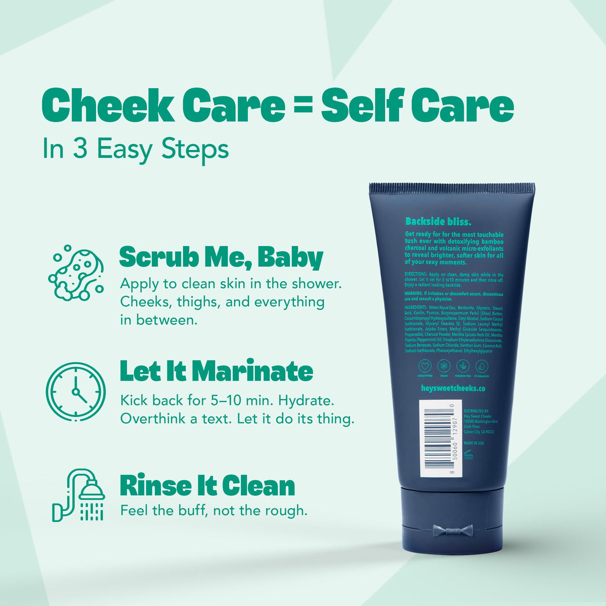 HEY SWEET CHEEKS held in hand for size comparison showing travel-friendly 4 oz benefit