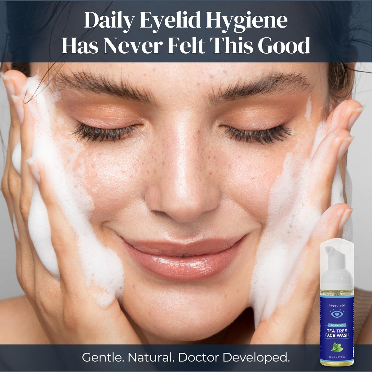 Heyedrate foam texture close-up illustrating gentle, effective cleanse