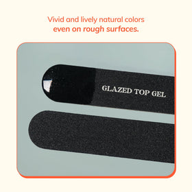 heyhae in-use image applying top gel to nail strip showing quick-curing benefit