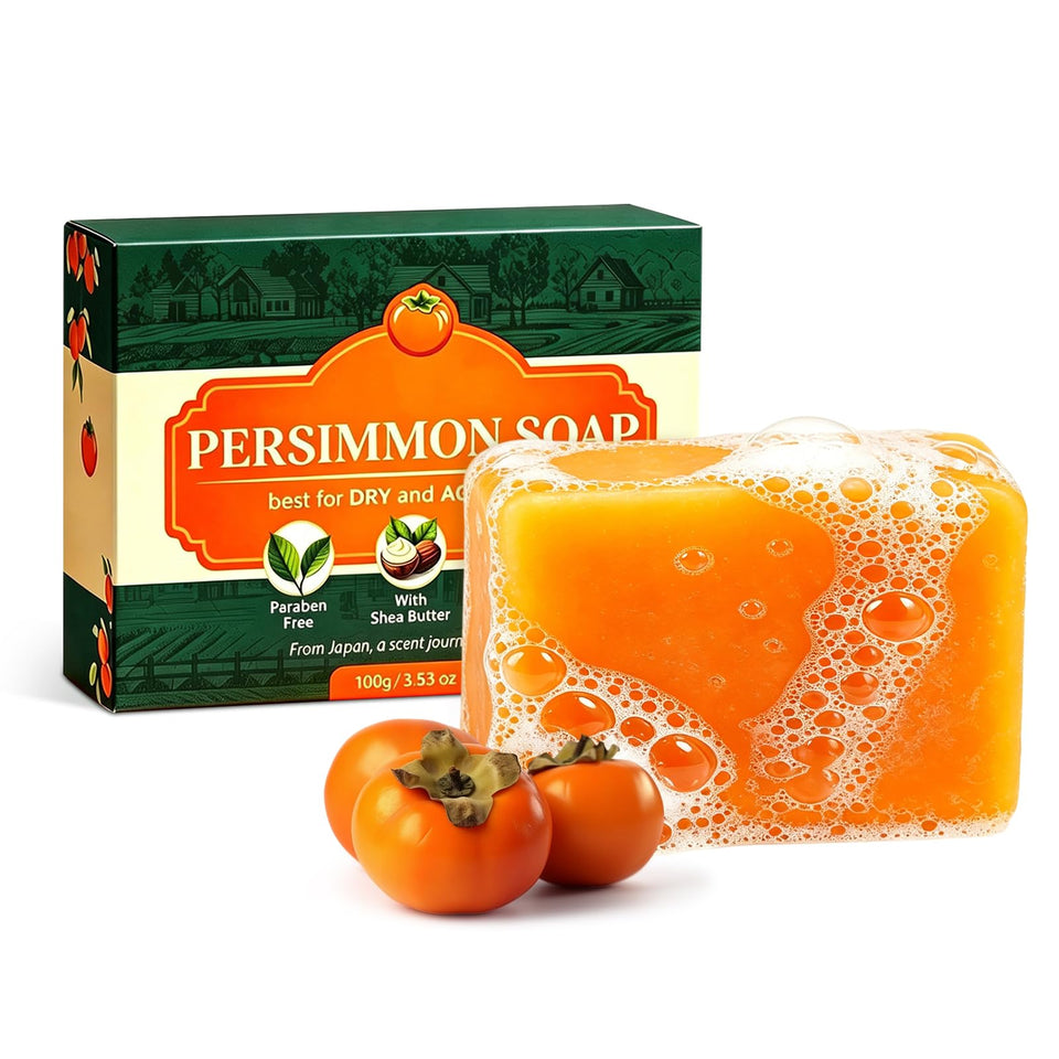 Hgkvnul packaging front view showing persimmon soap and gentle cleansing benefit