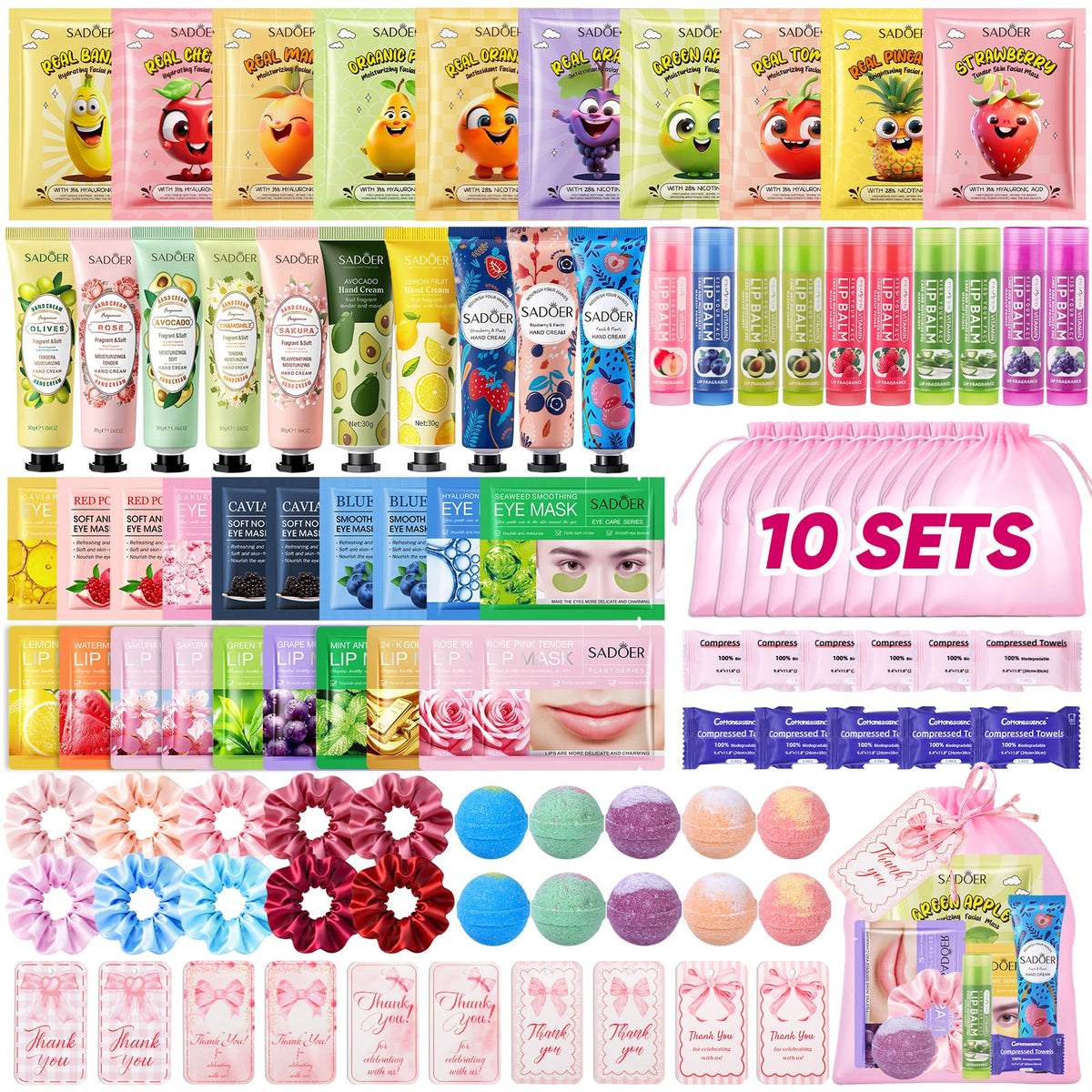 HHXI front packaging of 100-piece spa party kit showing included items and benefit of ready-made favors