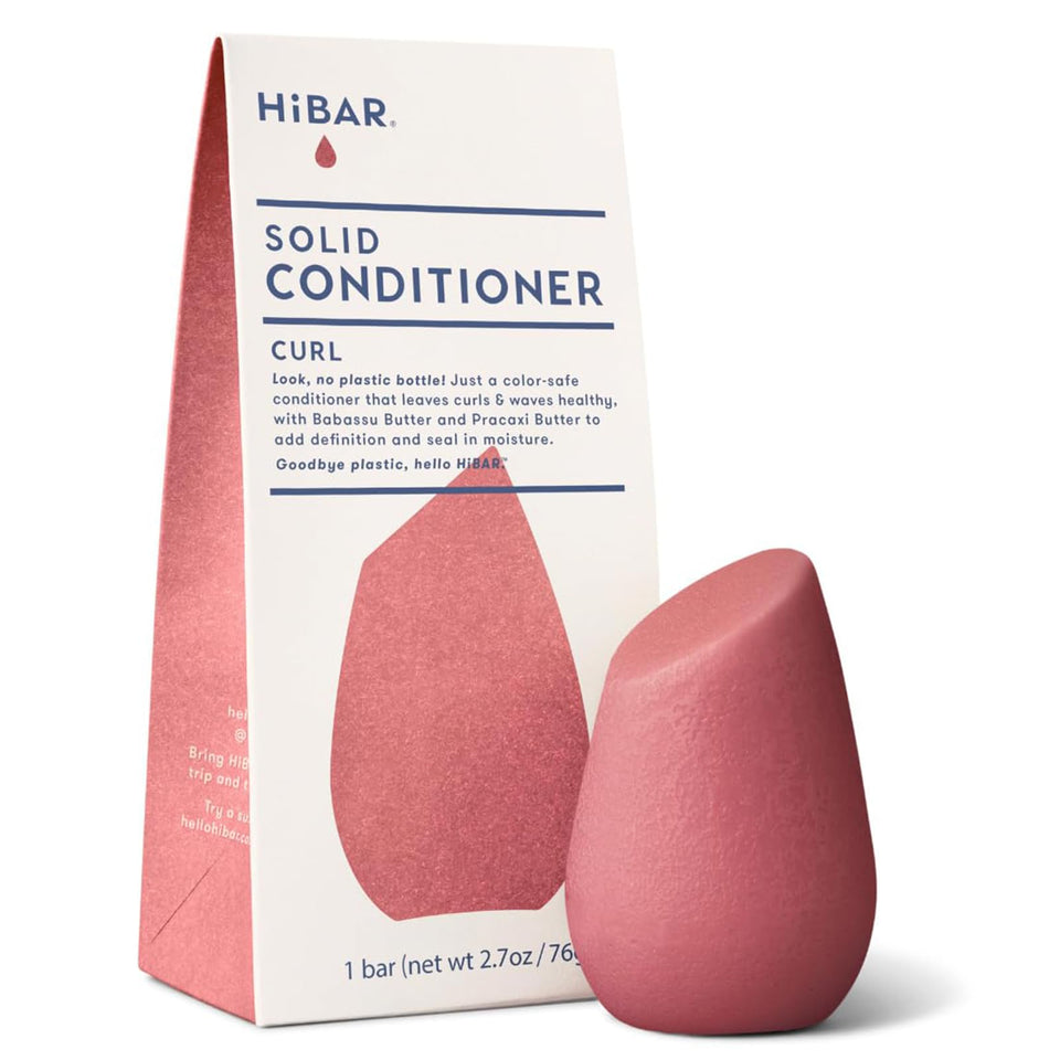 HiBAR front packaging showing plastic-free curl conditioner benefits