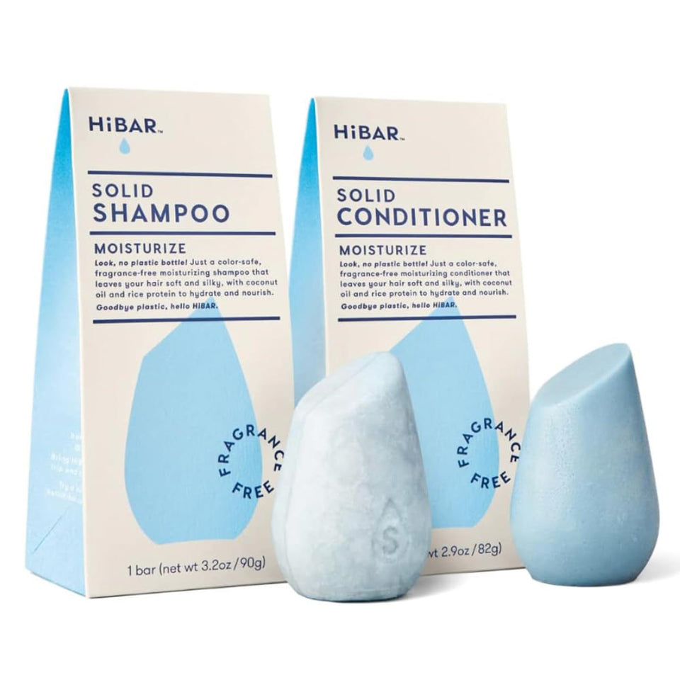 HiBAR front packaging showing fragrance-free moisturizing bars and plastic-free benefit