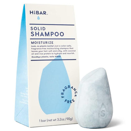 HIBAR shampoo bar front packaging showing scent-free benefit