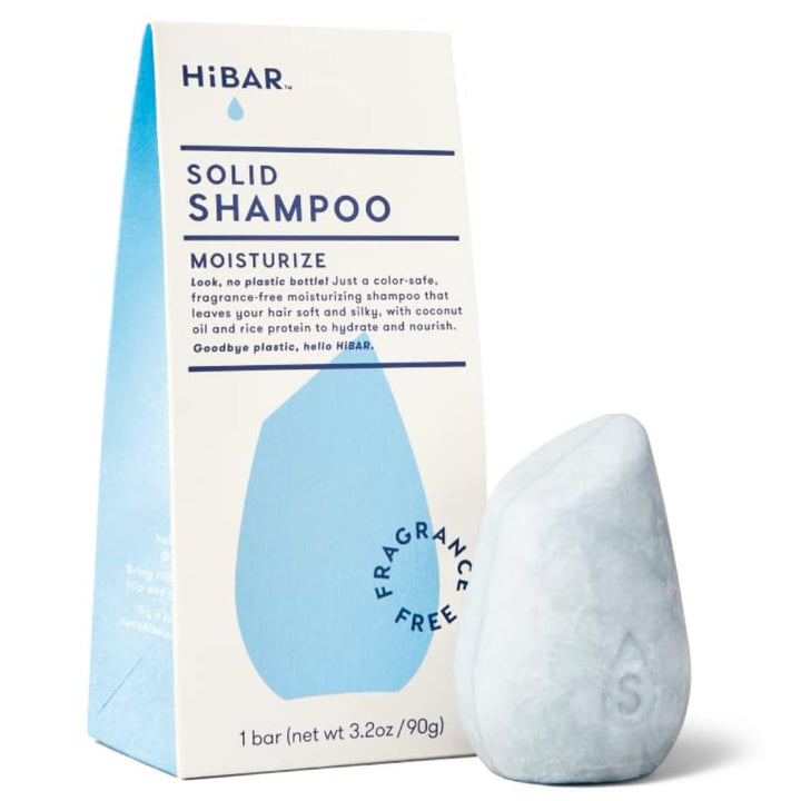 HIBAR shampoo bar front packaging showing scent-free benefit