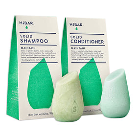 HiBAR front packaging showing Maintain shampoo and conditioner for balanced, plastic-free benefits
