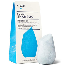 HIBAR front packaging showing the Moisturize Shampoo Bar and benefits