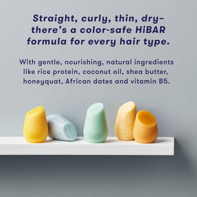 HIBAR shampoo bar on bathroom shelf in lifestyle scene for simple routine