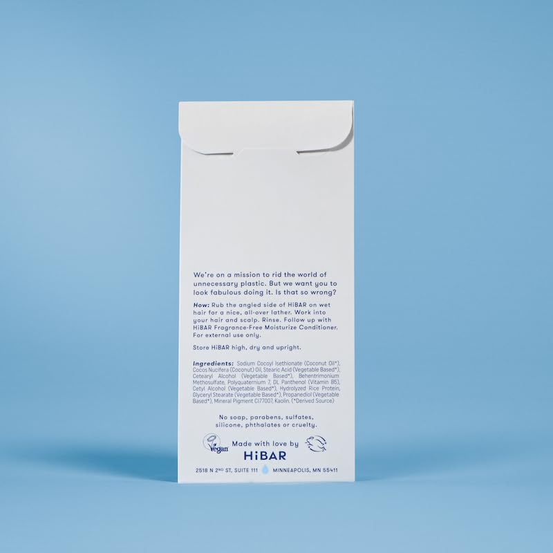 HIBAR shampoo bar plastic-free packaging detail promoting eco benefit