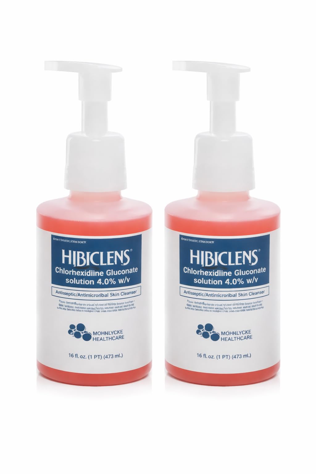 Hibiclens bottle front view with foaming pump showing easy dispensing benefit
