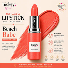 Hickey swatch of Beach Babe Coral on skin showing true pigmentation benefit