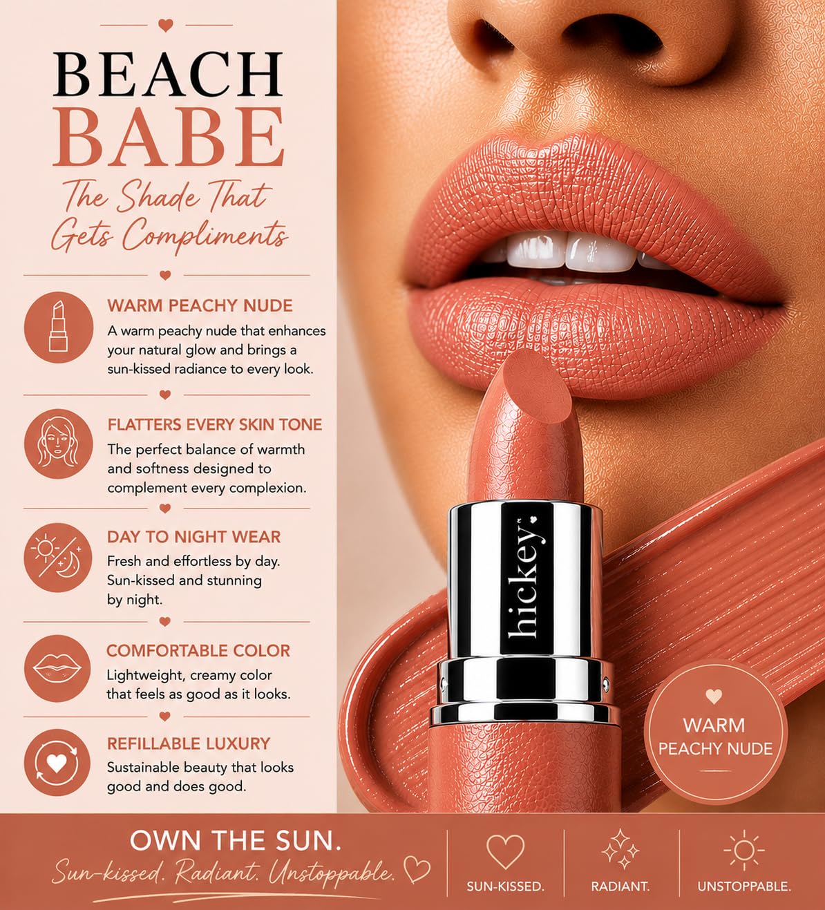 Hickey close-up of lipstick texture highlighting velvety, hydrating finish