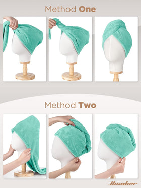 Hicober turban in bathroom setting suggesting post-shower routine convenience