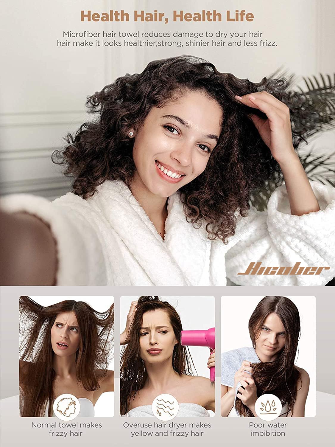 Hicober microfiber close-up reveals soft, absorbent texture for gentle drying
