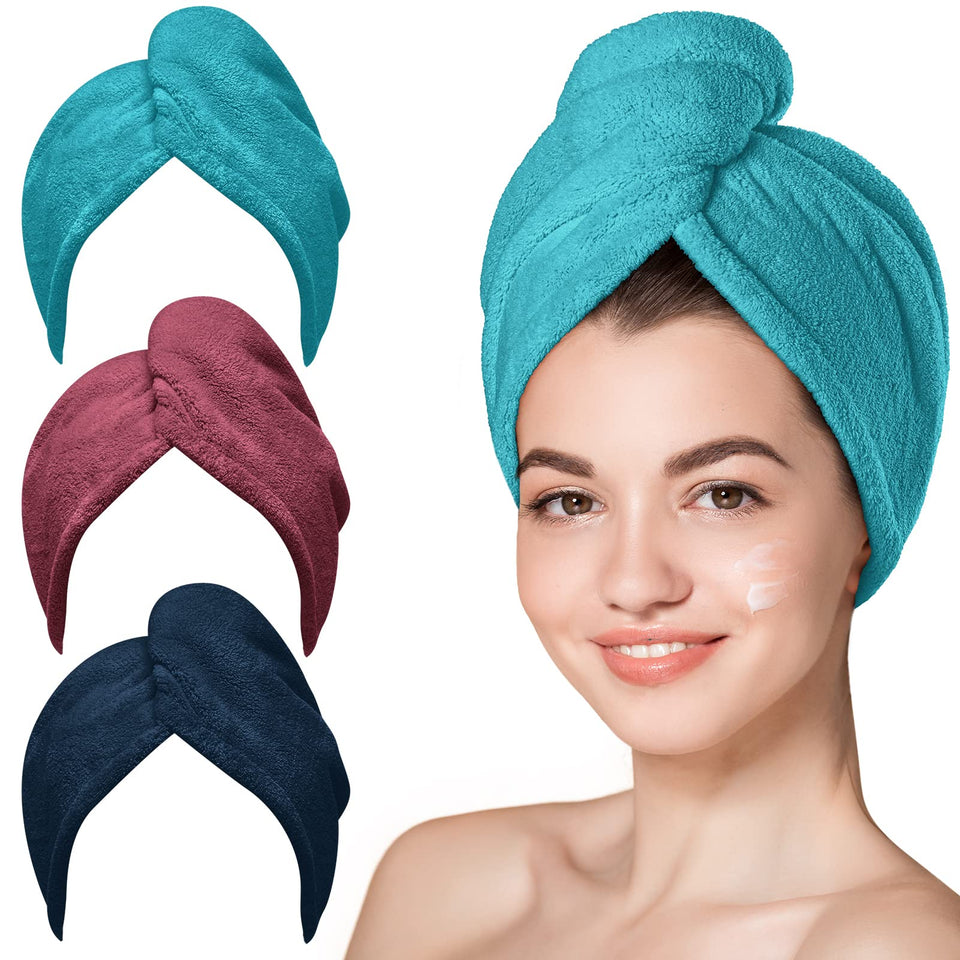 Hicober front pack view showing three colored turbans and compact packaging benefit