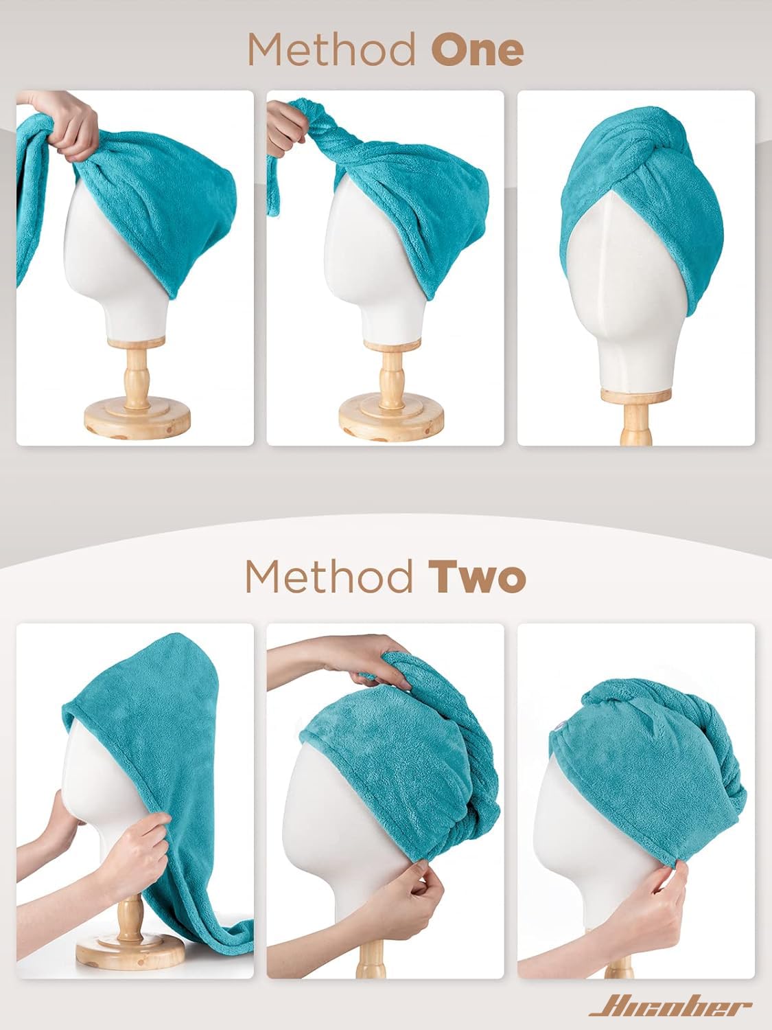 Hicober turban in bathroom lifestyle showing easy daily routine benefit