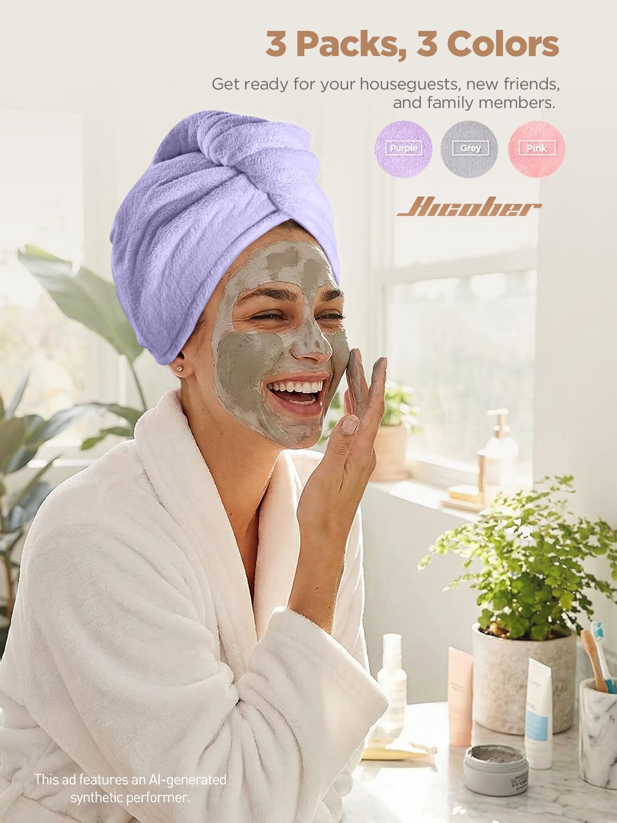 Hicober pink turban displayed to show color and gentle drying benefit