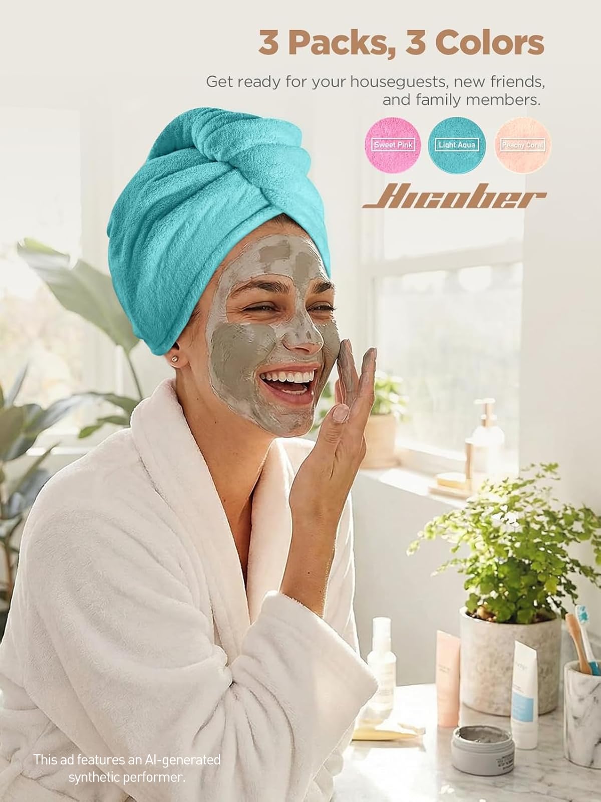Hicober turban next to hand for scale showing lightweight compact benefit