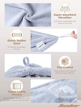Hicober turban on model demonstrates hands-free drying and reduced frizz