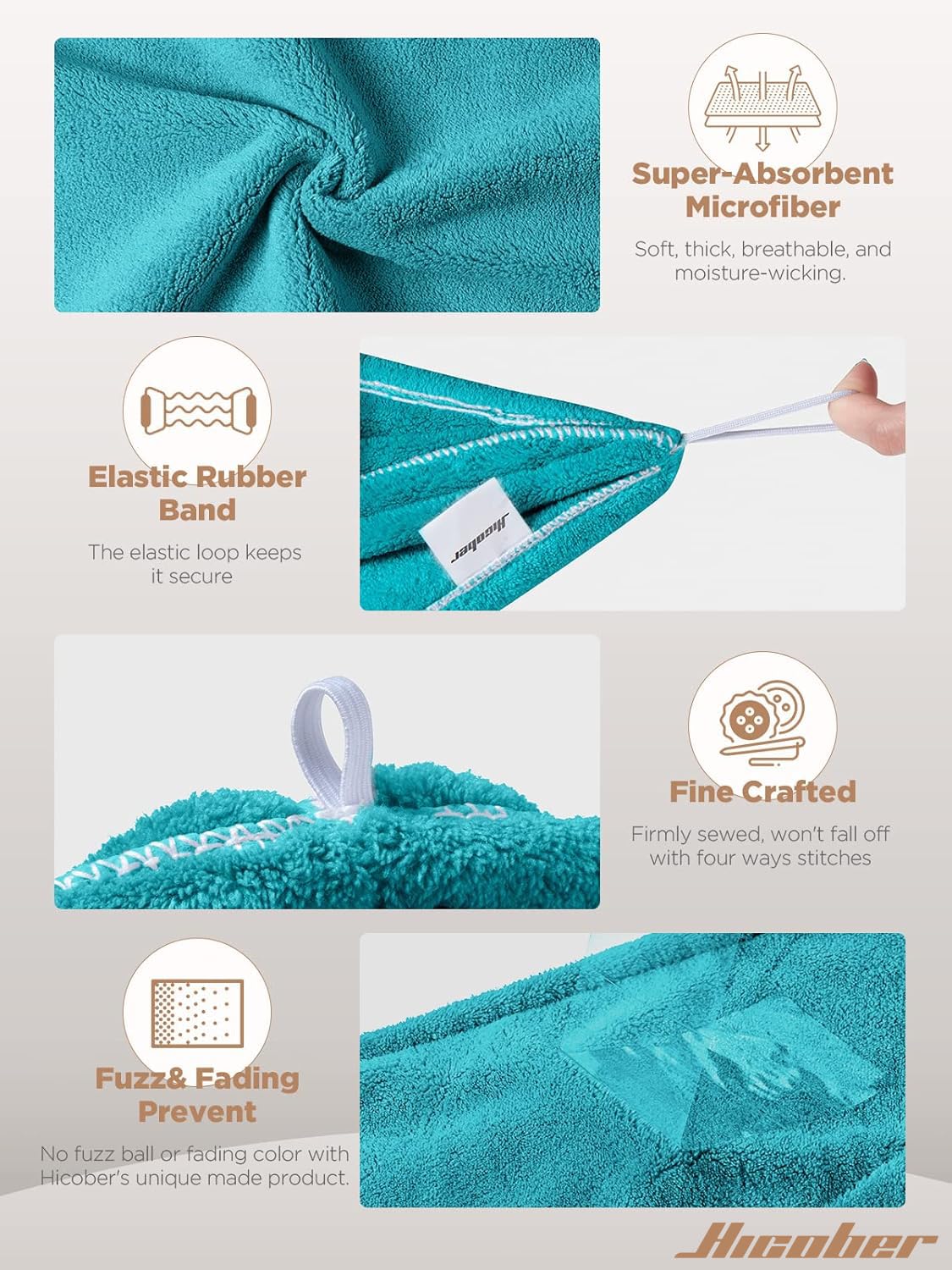 Hicober turban being wrapped on wet hair for quick-dry benefit