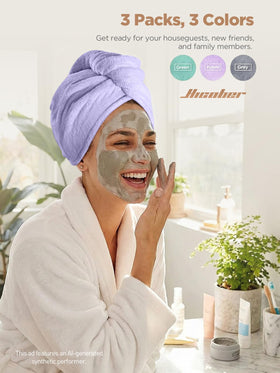 Hicober turban worn on model with curly hair to reduce frizz and protect curls