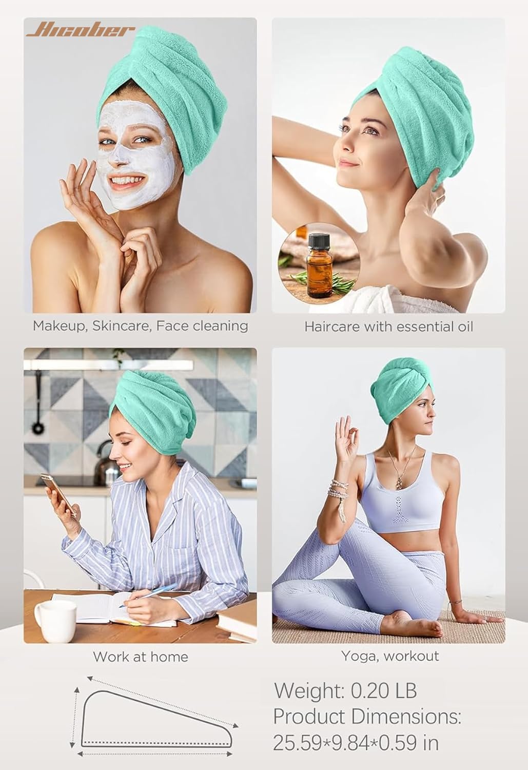 Hicober turban worn on straight hair demonstrating gentle drying without heat