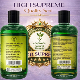 HIGH SUPREME bathroom lifestyle shot highlighting natural hair care benefit