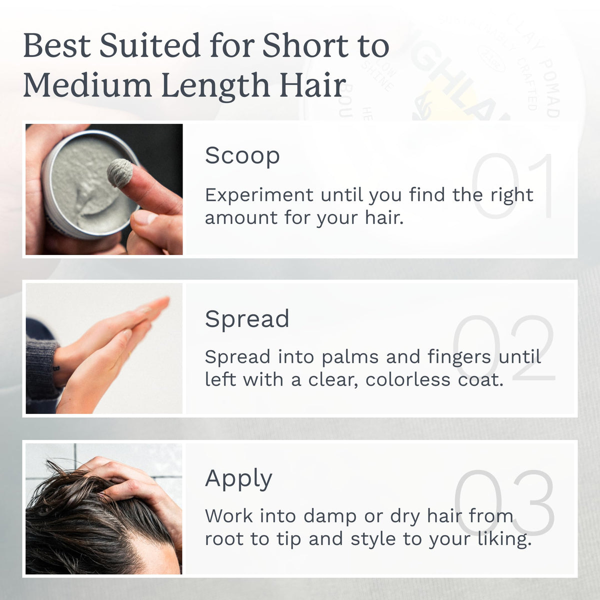 Highland styled short haircut demonstrating natural volume and low shine