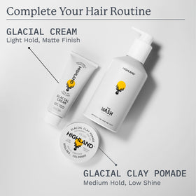 Highland lifestyle bathroom scene conveying spa-like, calming haircare ritual