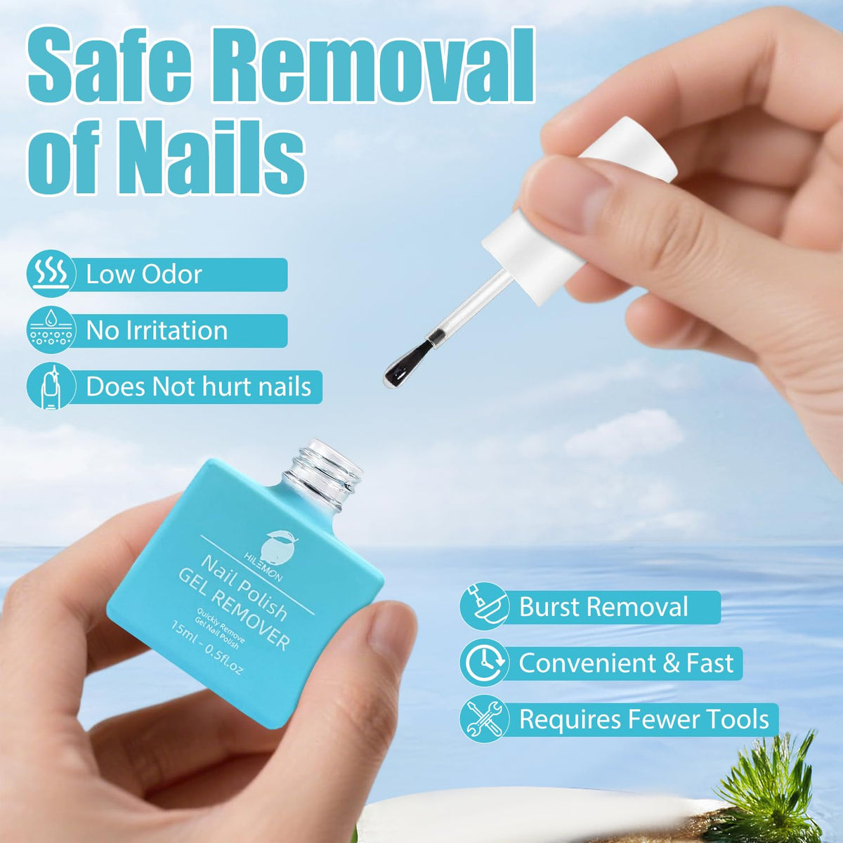 HiLemon applied to nail in hand demonstrating easy at-home removal