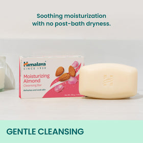 Himalaya almond soap lather in hand demonstrating gentle cleansing benefit