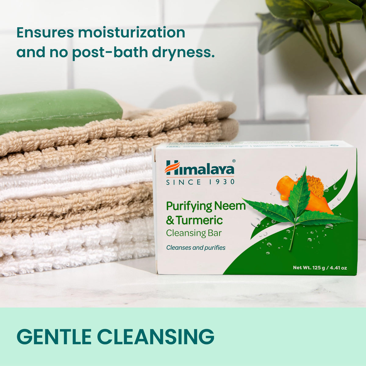 Himalaya soap in hand to show size and usage scale benefits