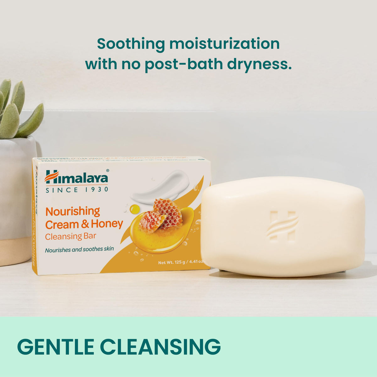 Himalaya soap next to ruler showing 4.41 oz size for scale