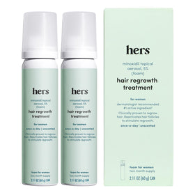 HERS 5% minoxidil foam front packaging showing product name and size benefits