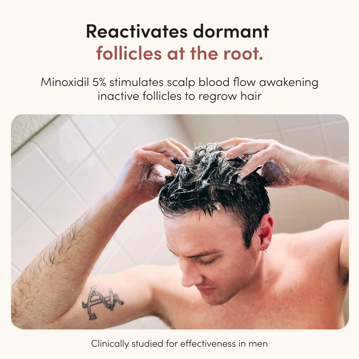 hims product applied to scalp targeting thinning areas effectively