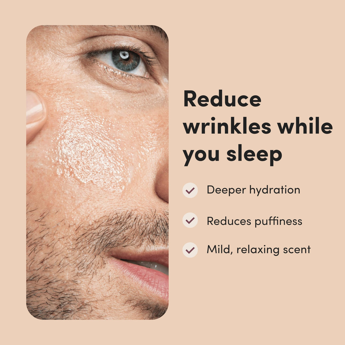 hims man applying night cream at bedside showing brand and restorative overnight hydration