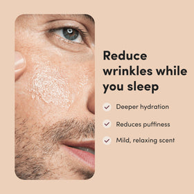 hims man applying night cream at bedside showing brand and restorative overnight hydration