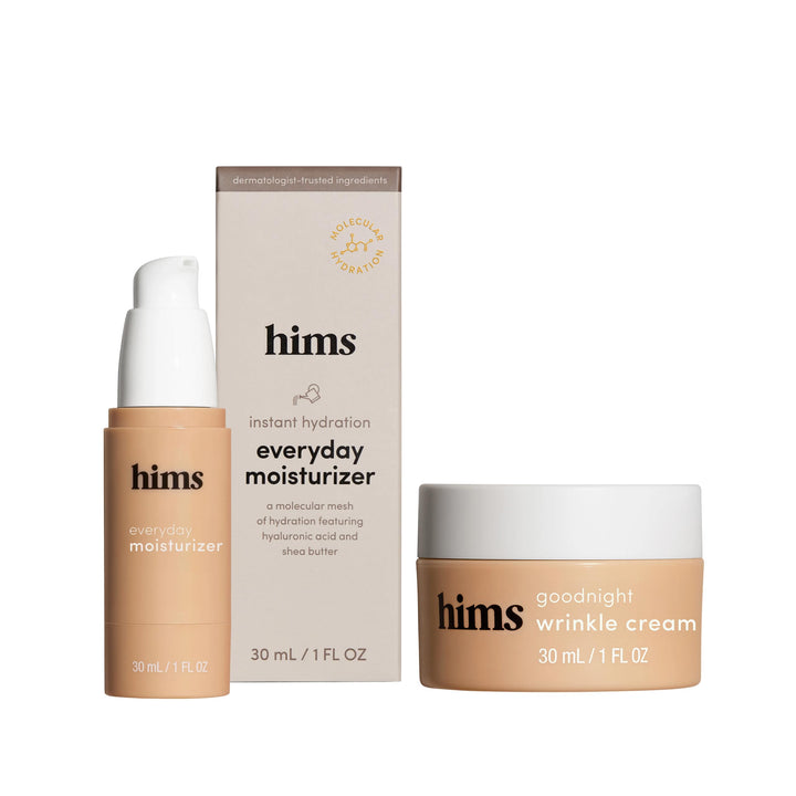 hims everyday moisturizer front packaging showing bottle and brand for quick-absorbing hydration