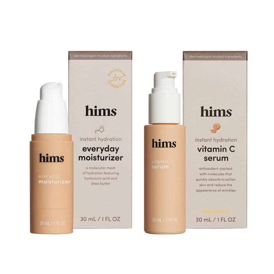 hims front packaging duo showing both bottles and clean design for easy routine