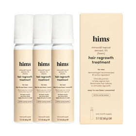 hims front packaging showing minoxidil 5% and clear benefits