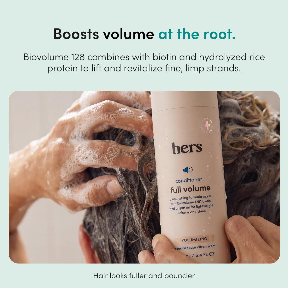 HIMS & HERS conditioner creamy texture close-up for lightweight hydration benefit