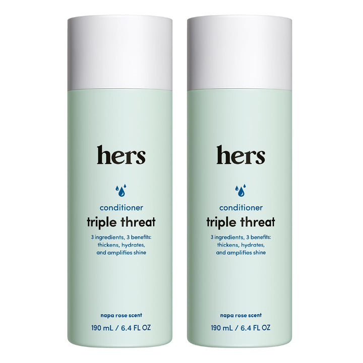 hims & hers front bottle shows Triple Threat Conditioner for nourishing hair