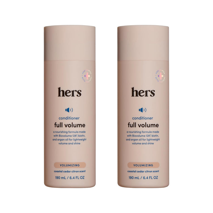 HIMS & HERS full volume conditioner front bottle showing label and scent benefit