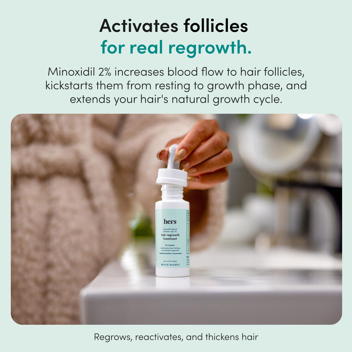 hers product texture on fingertip highlighting lightweight non-greasy absorption benefit