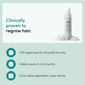HIMS & HERS minoxidil foam dispensed on hand demonstrating easy application benefit