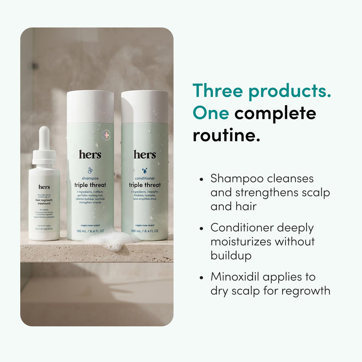 HIMS & HERS minoxidil dropper applying solution to scalp for targeted care