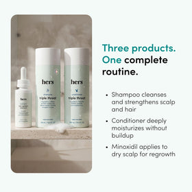 HIMS & HERS minoxidil dropper applying solution to scalp for targeted care
