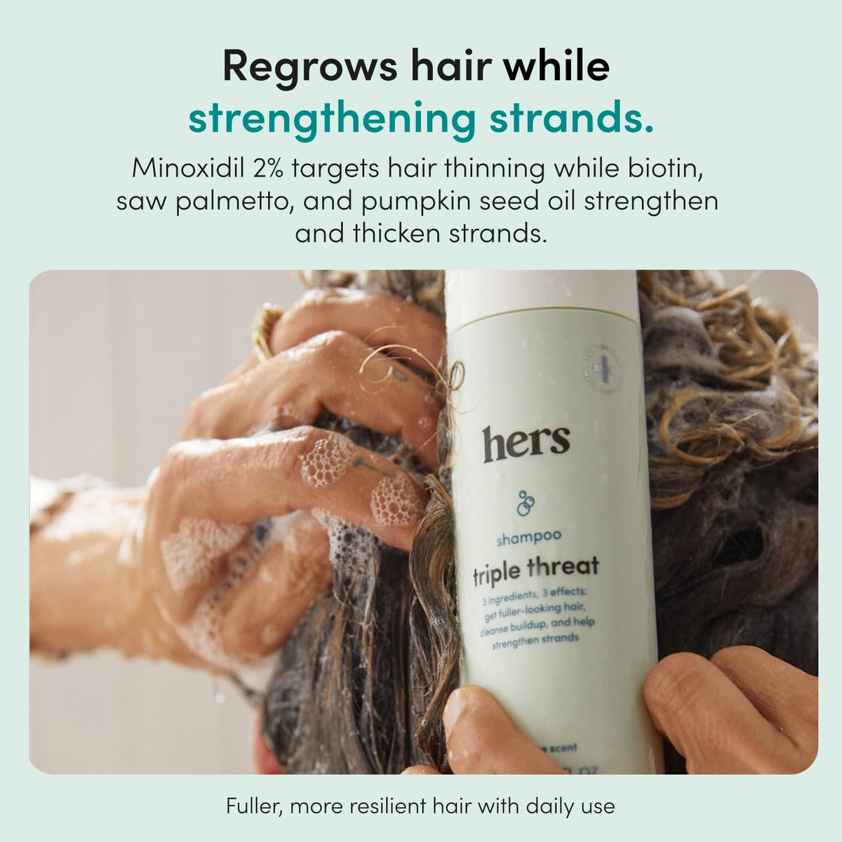 HIMS & HERS shampoo lather texture demonstrating gentle cleansing effect