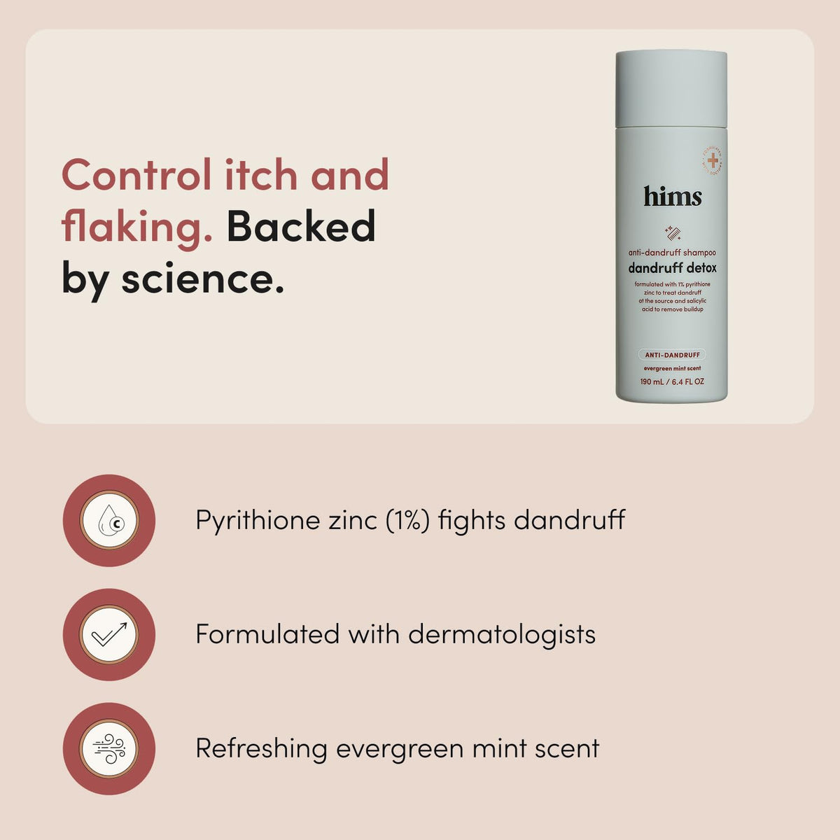 hims closeup of ingredient list jar highlighting active pyrithione zinc and benefits